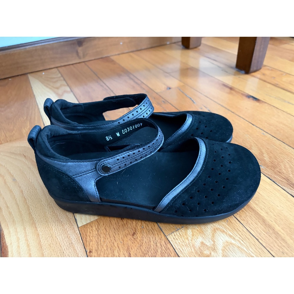 SAS Eden Mary Jane Black Suede Leather Shoes Women's 8.5 W Tripad Comfort Flats